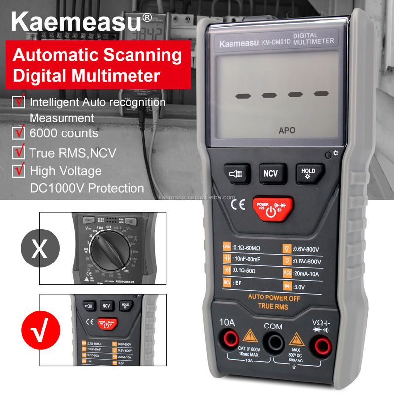 OEM ODM 스마트 멀티미터 6000 카운트 전기 벤치 멀티미터 미니 휴대용 투어 RMS 광장 파드 출력 디지털 멀티미터