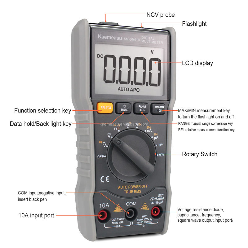 OEM ODM 방화 방지 멀티테스터 DC/AC NCV 측정 광선 출력 True-rms 자동 범위 디지털 멀티미터