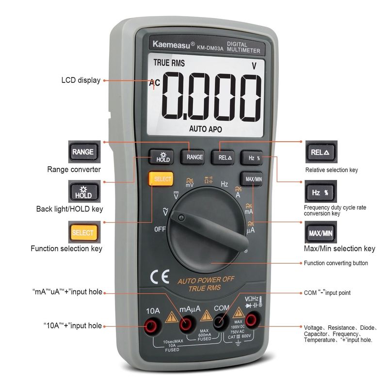03A 산업용 고정도 오토렌지 스마트 디지털 멀티미터 NCV 1000V AC DC 멀티미터 스마트 디지털 멀티미터