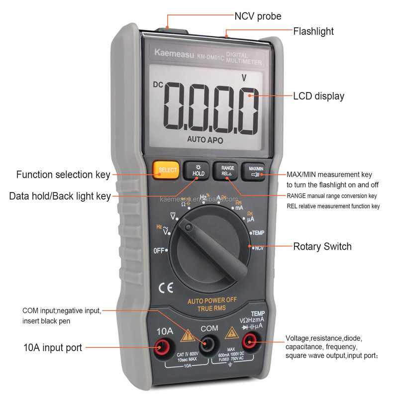 6000 카운트 DC/AC 용량 저항 NCV T-RMS 생선/무선 측정 디지털 멀티미터