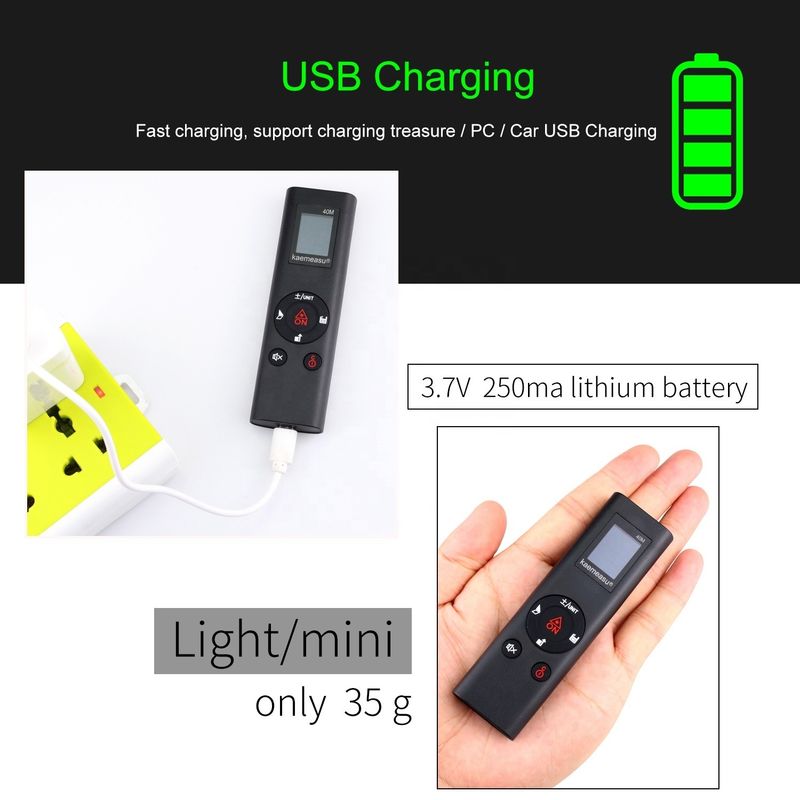 40m 미니 휴대용 USB 재충전 레이저 거리 측정기 고 정밀 적외선 전자 릴러 레이저 거리 측정기